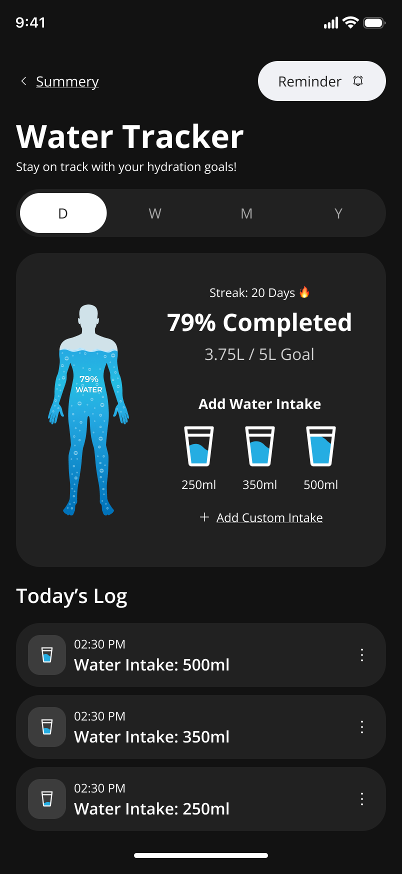 Water Tracker dark mode